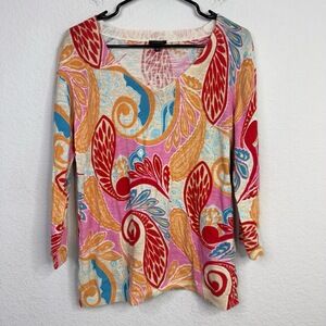 Talbots Sweater Womens L Colorful Paisley Abstract Artsy Long Sleeve Bold Office